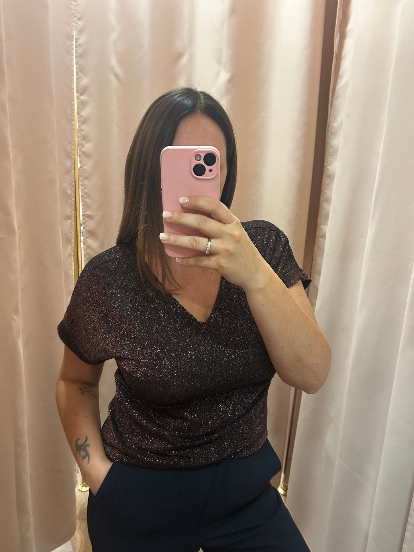 T-shirt Lurex scollo a V