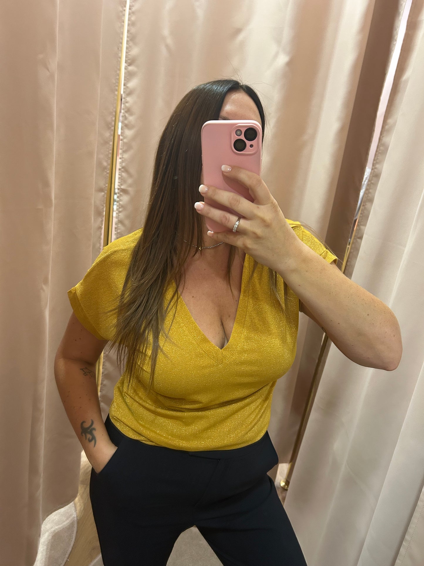T-shirt Lurex scollo a V
