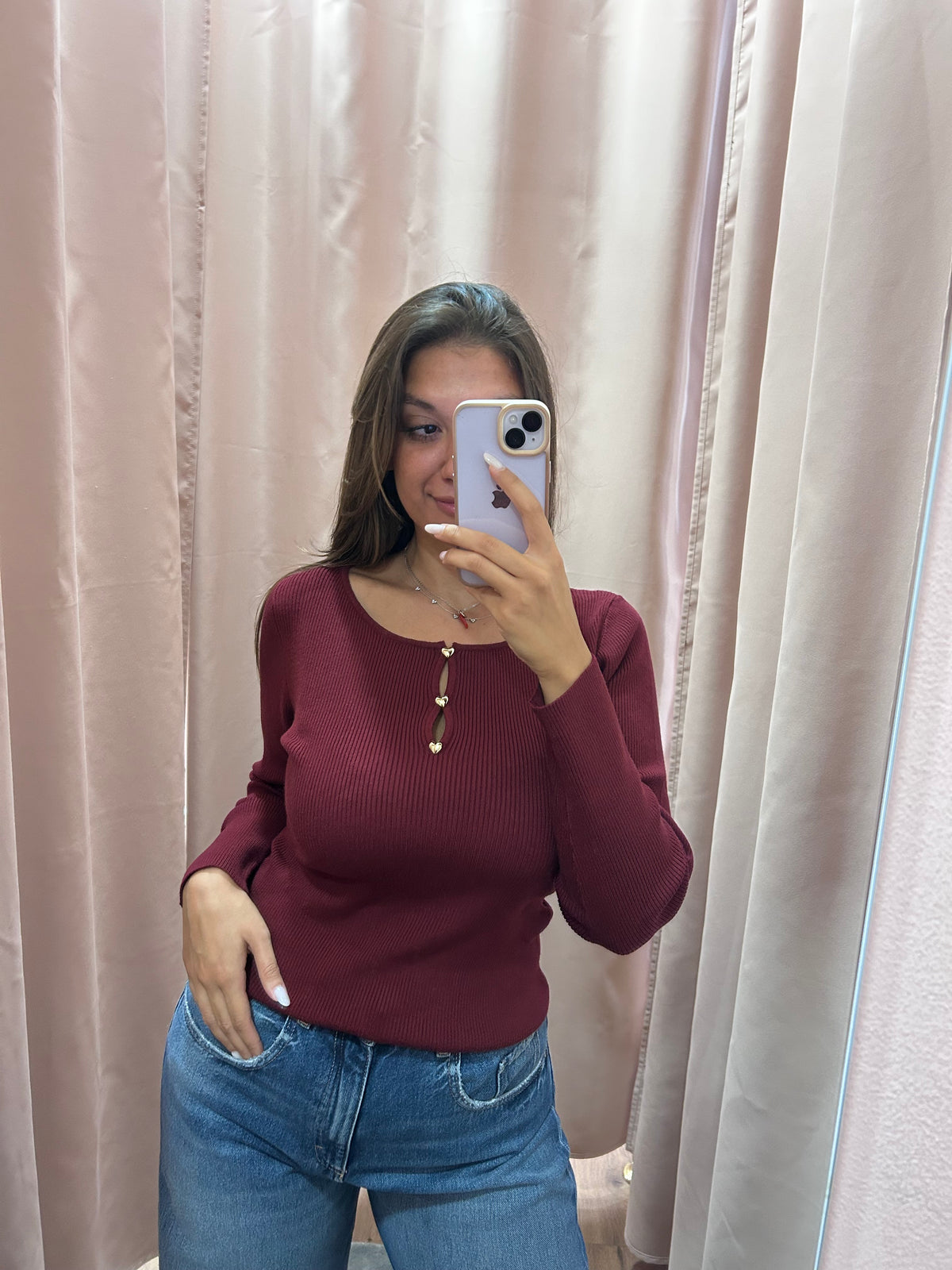 Maglia a costine con cuoricini