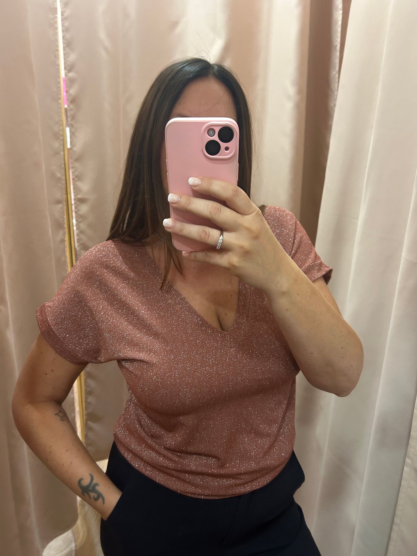 T-shirt Lurex scollo a V