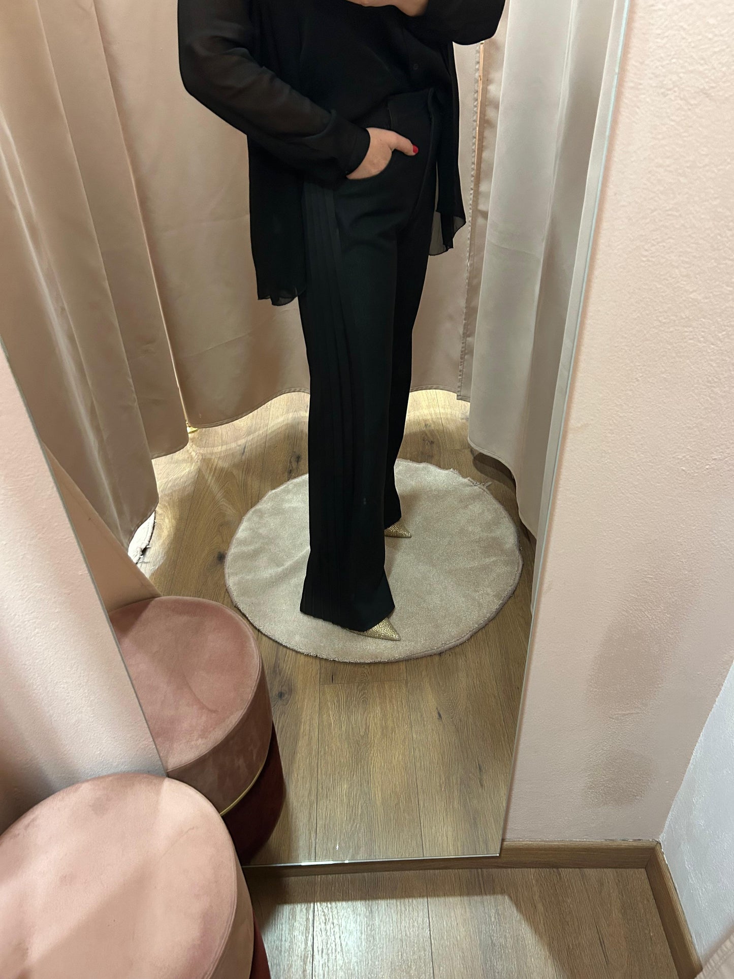 Pantalone palazzo con banda in raso