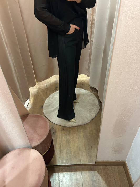 Pantalone palazzo con banda in raso
